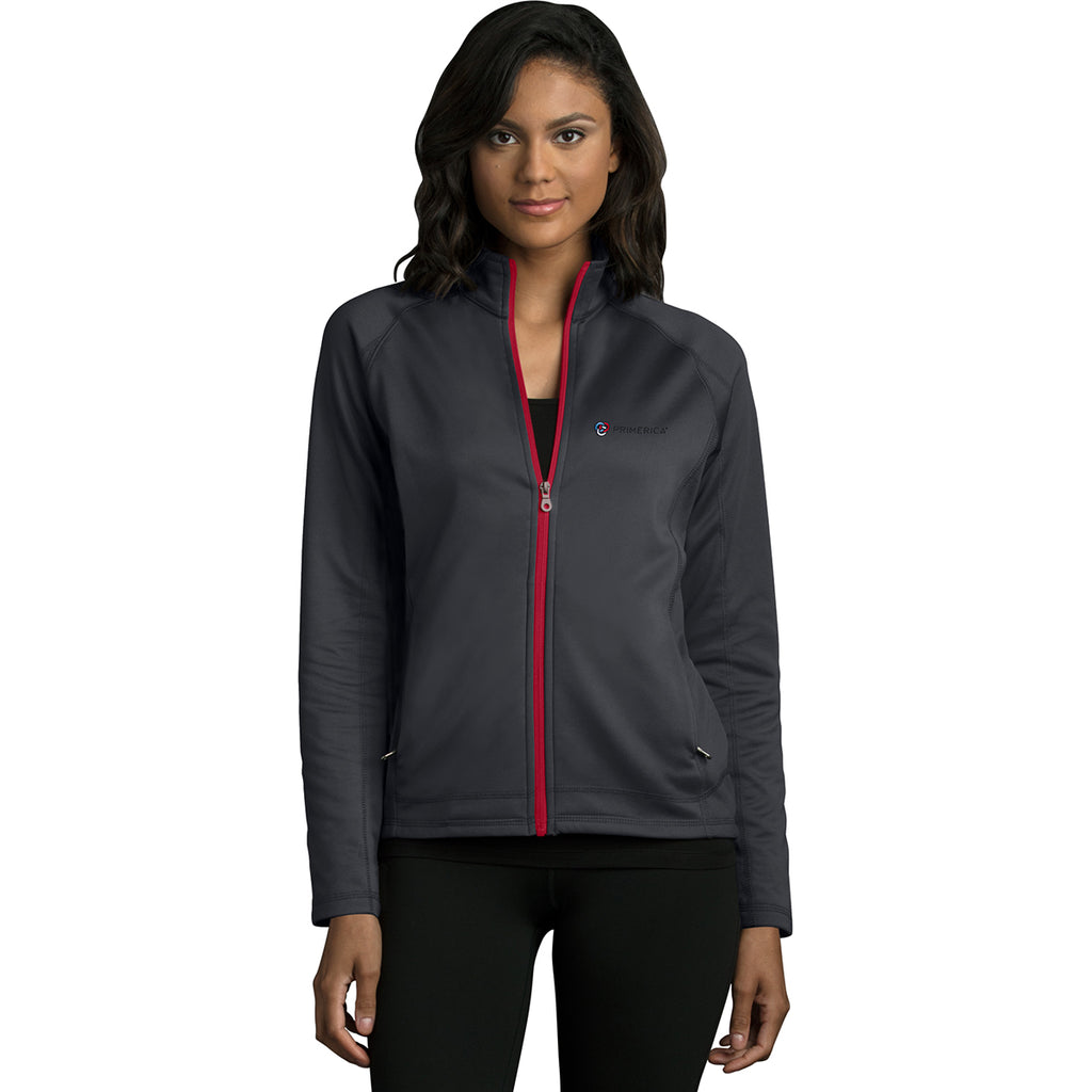 Vantage Women's Dark Grey/Sport Red Brushed Back Micro-Fleece Full-Zip Jacket