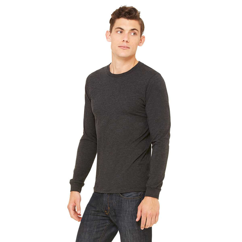 Bella + Canvas Men's Charcoal-Black Triblend Jersey Long-Sleeve T-Shir
