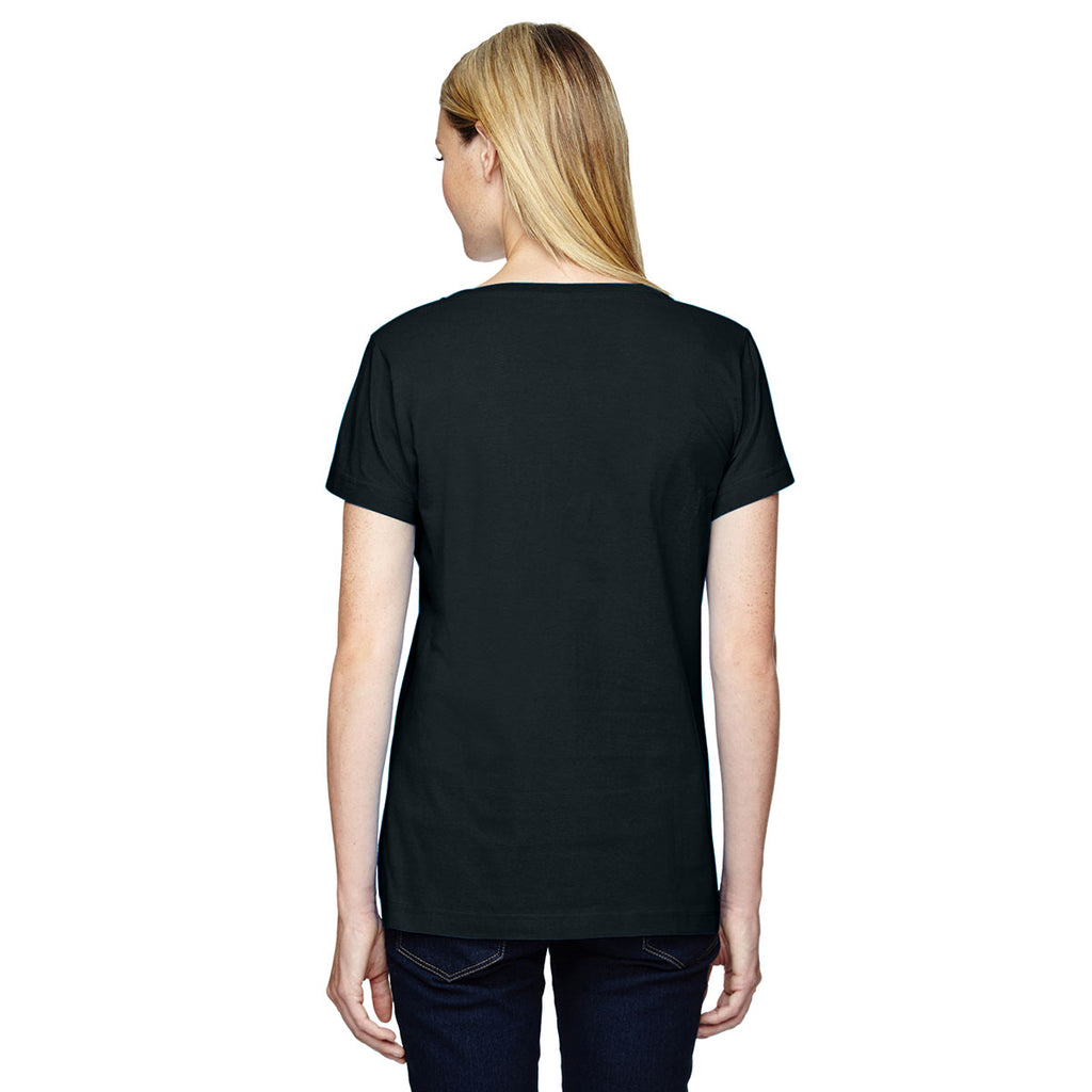LAT Women's Black Scoop Neck Fine Jersey T-Shirt