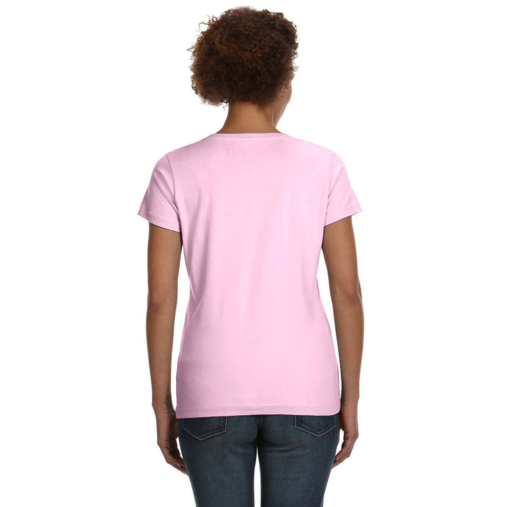 LAT Women's Pink V-Neck Fine Jersey T-Shirt
