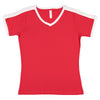LAT Women's Red/White Soccer Ringer Fine Jersey T-Shirt