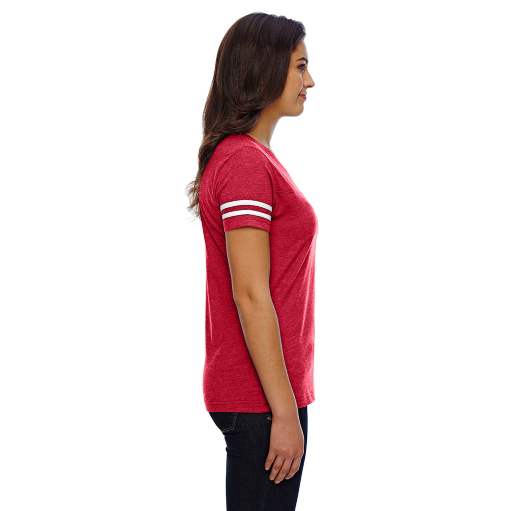 LAT Women's Vintage Red/Blended White Football Fine Jersey T-Shirt