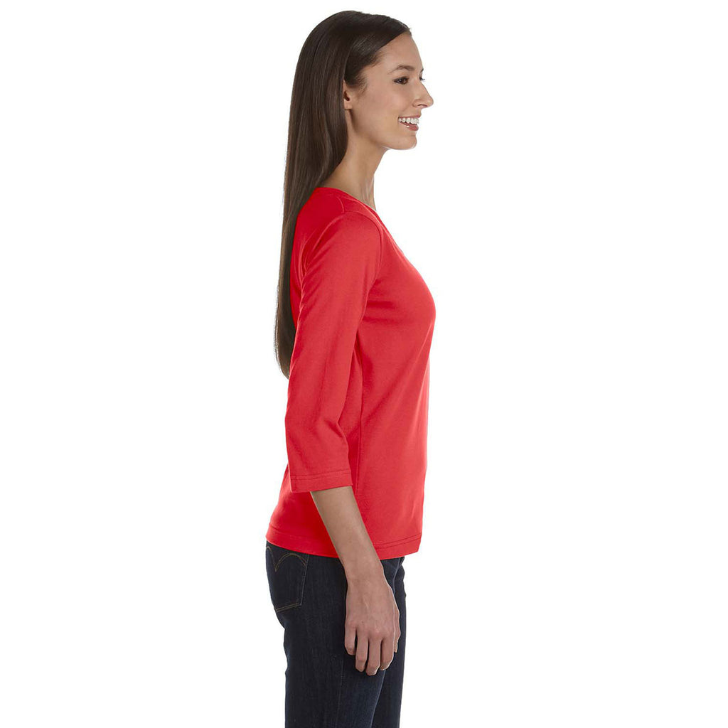 LAT Women's Red Three-Quarter Sleeve Premium Jersey T-Shirt