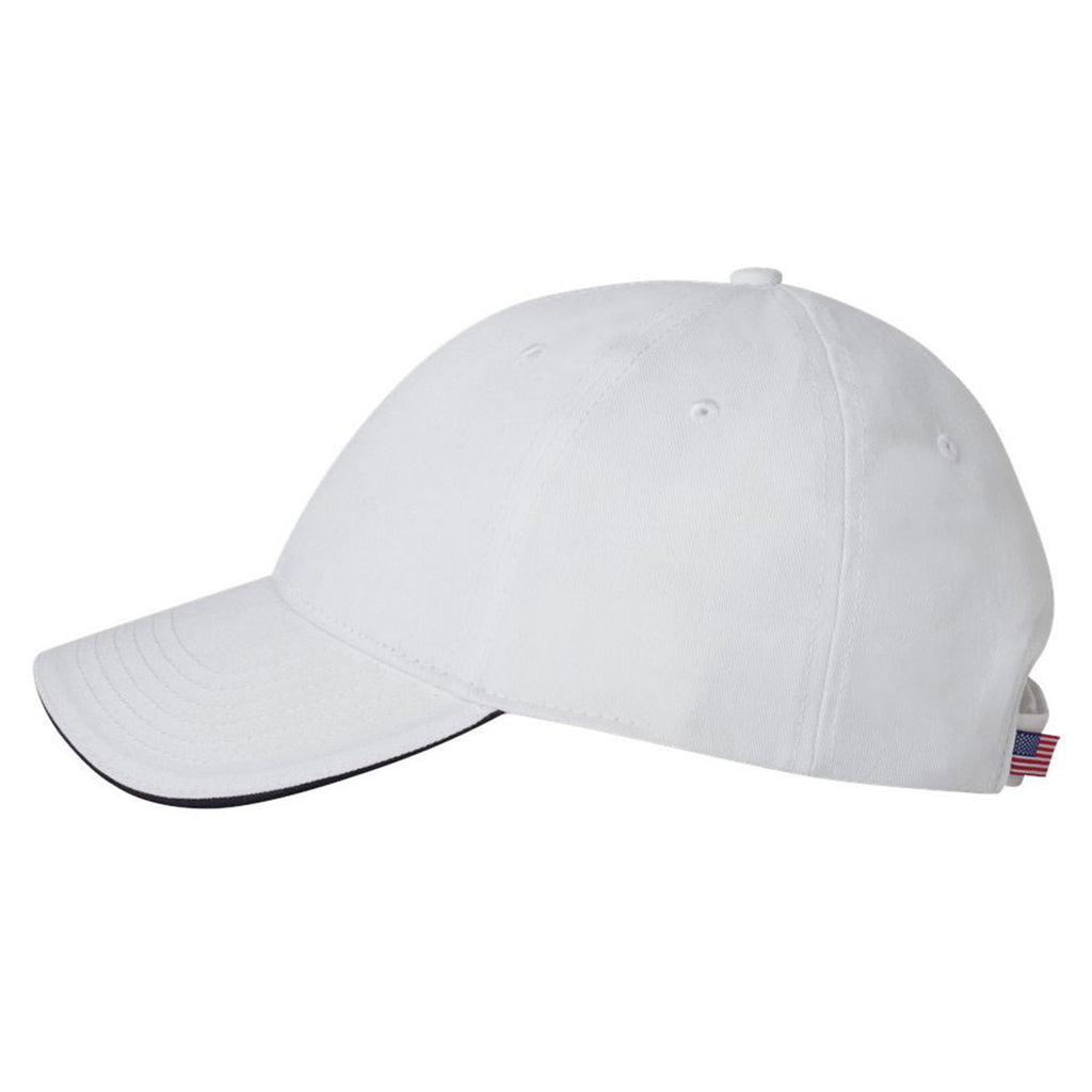 Bayside White/Navy USA-Made Structured Twill Cap with Sandwich Visor
