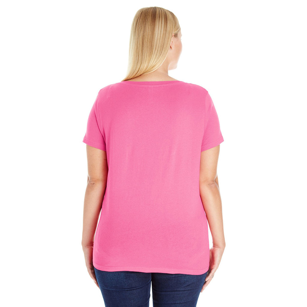 LAT Women's Hot Pink Curvy V-Neck Premium Jersey T-Shirt