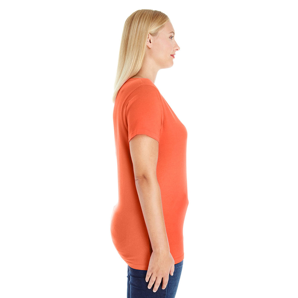 LAT Women's Papaya Curvy V-Neck Premium Jersey T-Shirt