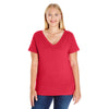 LAT Women's Red Curvy V-Neck Premium Jersey T-Shirt