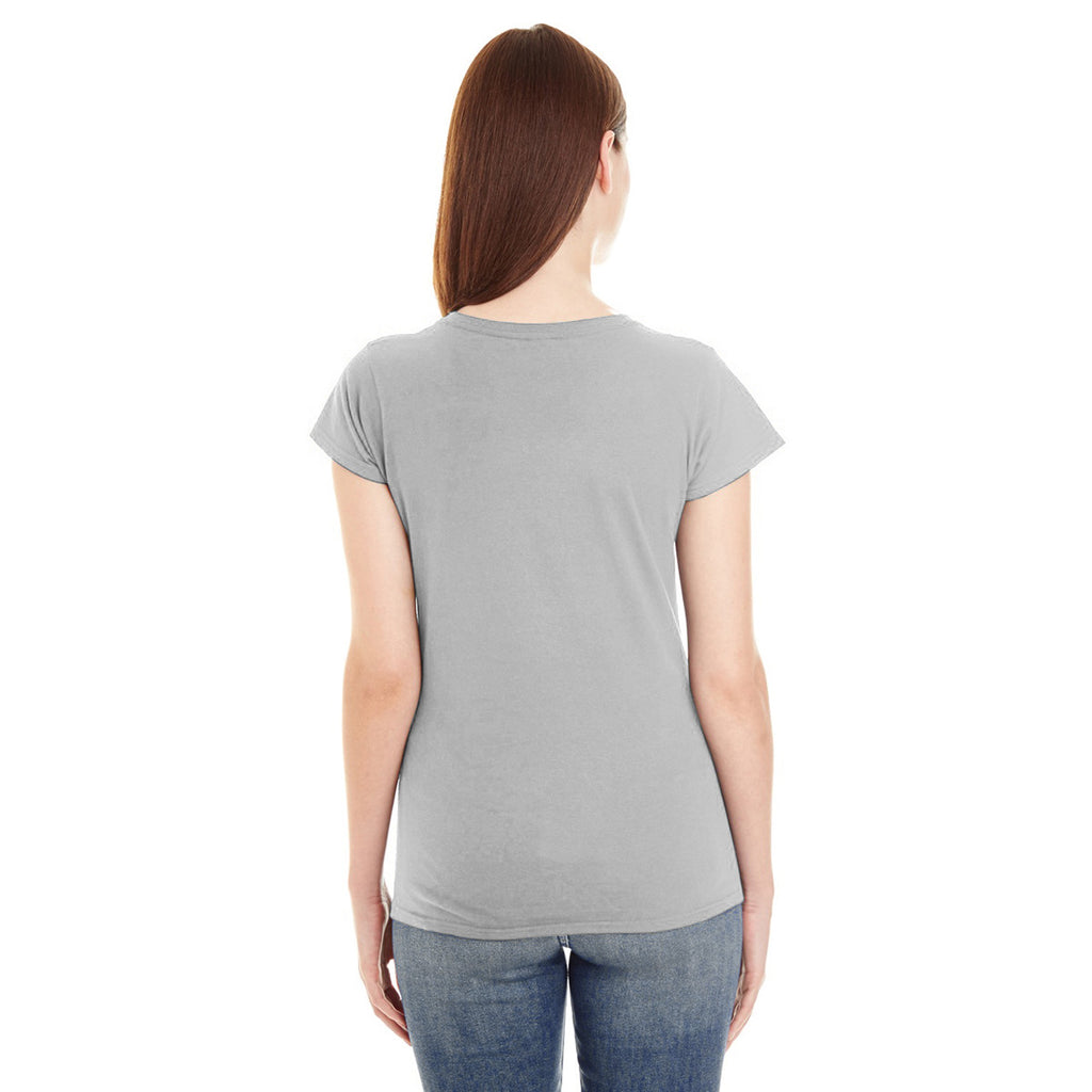 Anvil Women's Heather Grey Lightweight Fitted V-Neck Tee