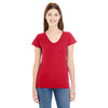Anvil Women's Red Lightweight Fitted V-Neck Tee