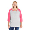 LAT Women's Vintage Heather/Vintage Heather Pink Curvy Baseball Premium Jersey T-Shirt