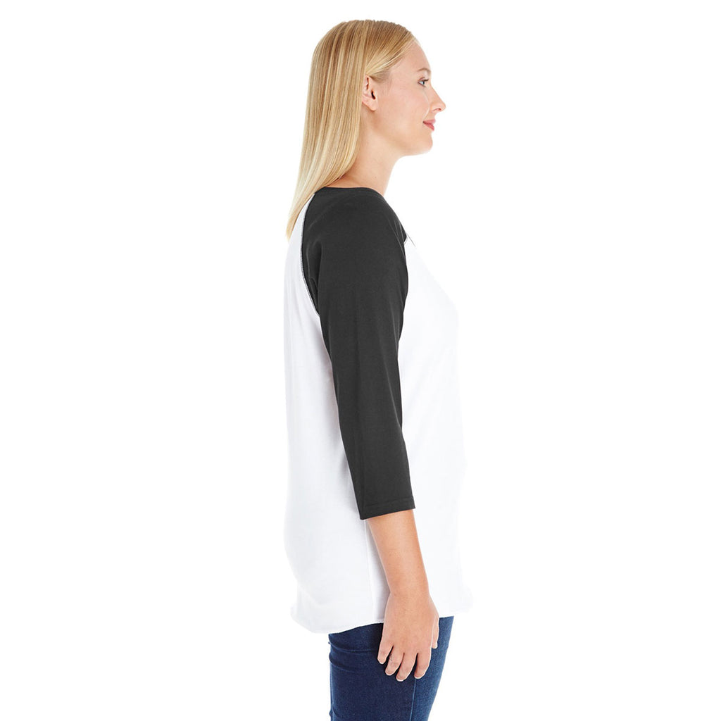 LAT Women's White/Black Curvy Baseball Premium Jersey T-Shirt