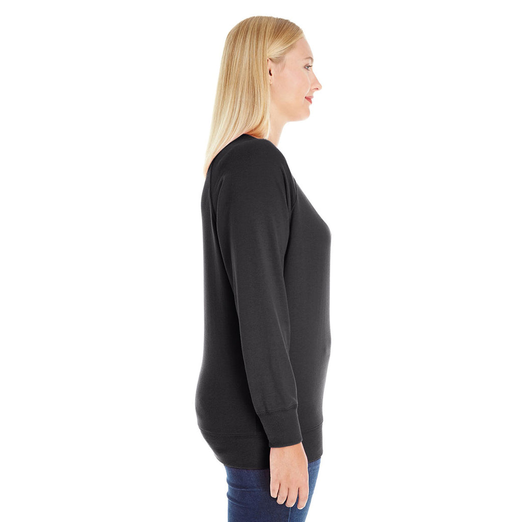 LAT Women's Black Curvy Slouchy French Terry Pullover