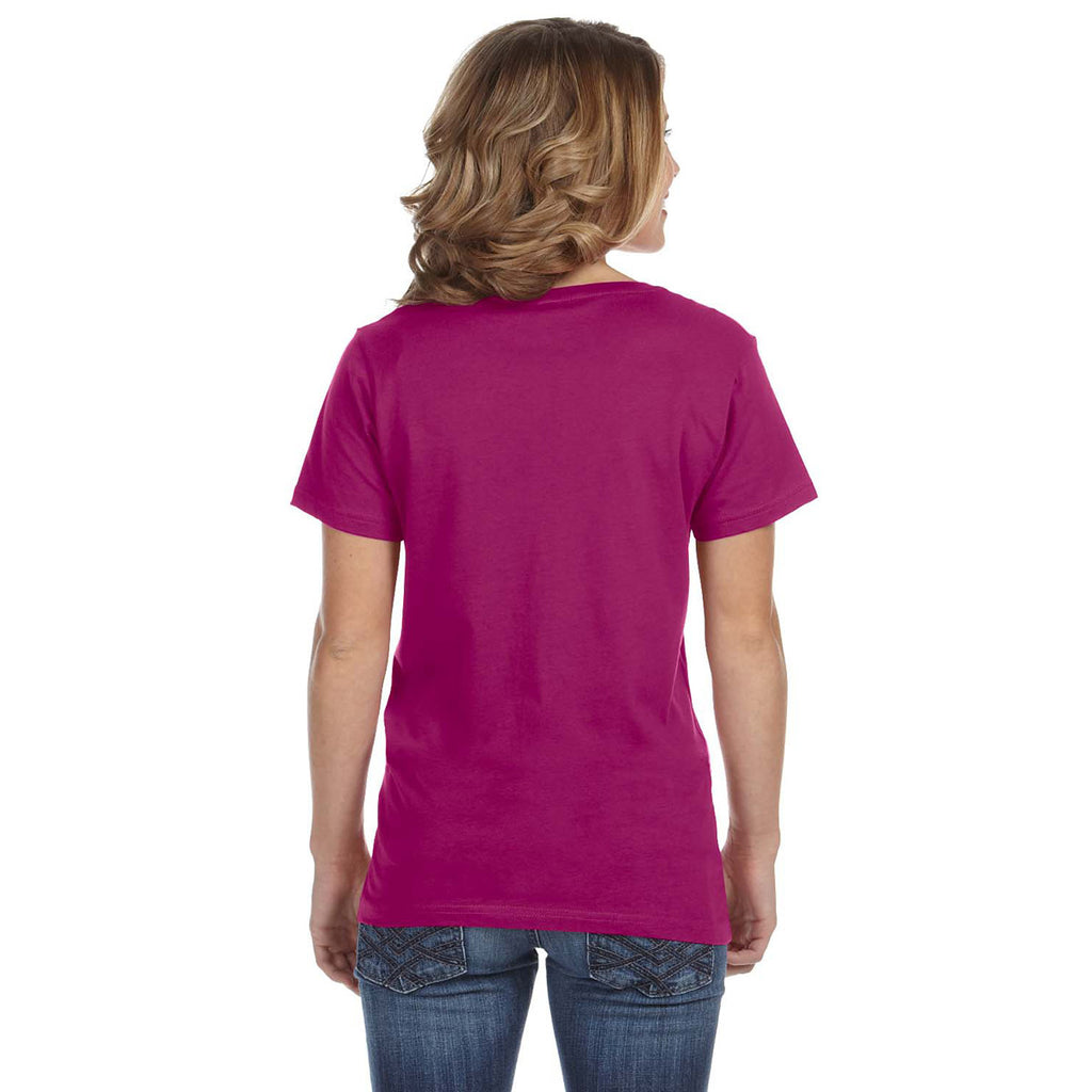 Anvil Women's Raspberry Ringspun Featherweight V-Neck T-Shirt