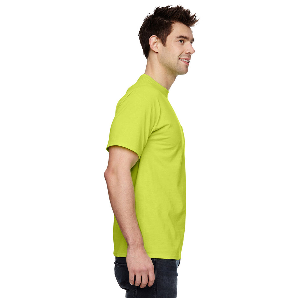 Fruit of the Loom Men's Safety Green 5 oz. HD Cotton Pocket T-Shirt