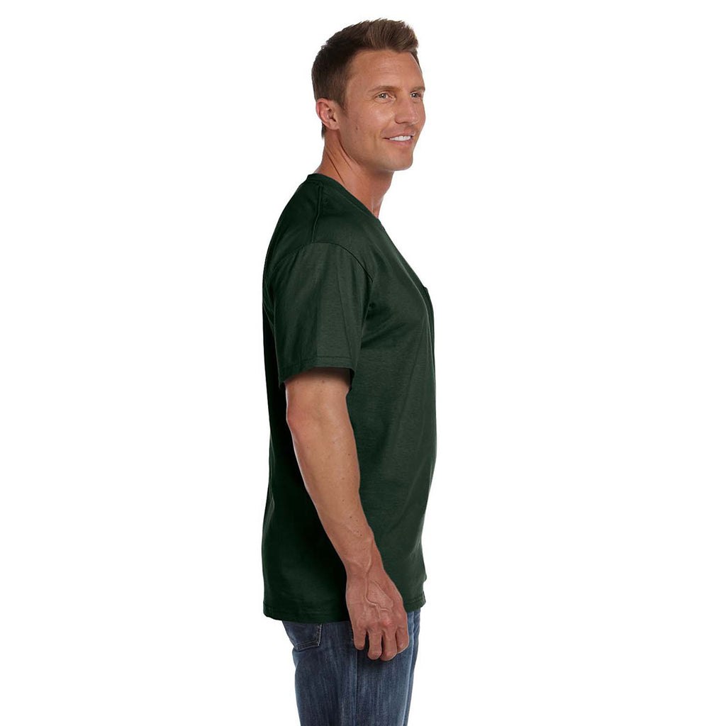 Fruit of the Loom Men's Forest Green 5 oz. HD Cotton Pocket T-Shirt