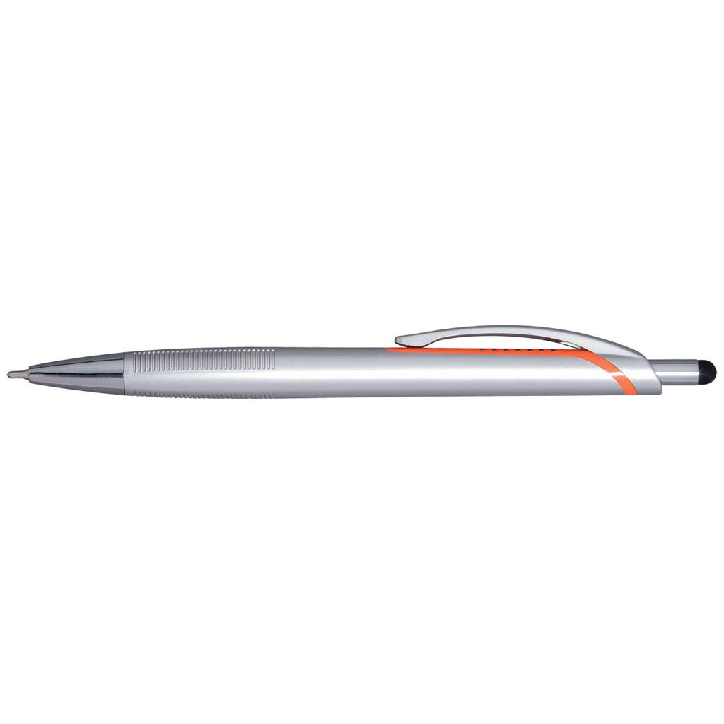 Hub Pens Orange Trim Silver X2 Stylus Pen with Blue Ink