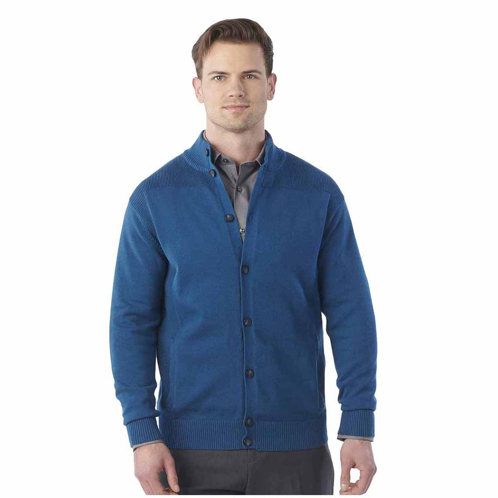 Edwards Men's French Navy Rib Collar Button-Front Cardigan With Pockets