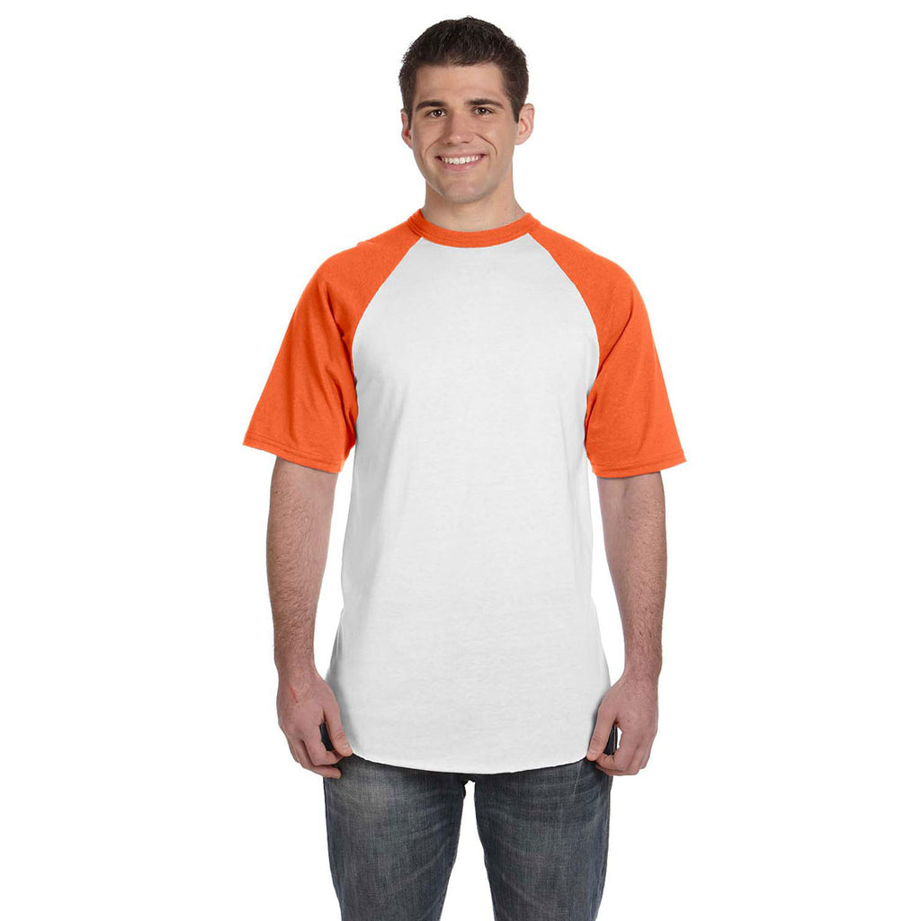 Augusta Sportswear Men's White/Orange Short-Sleeve Baseball Jersey