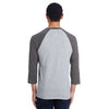 Hanes Men's Light Steel/Charcoal Heather 4.5 oz. 60/40 Ringspun Cotton/Polyester X-Temp Baseball T-Shirt