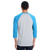 Hanes Men's Light Steel/Neon Blue Heather 4.5 oz. 60/40 Ringspun Cotton/Polyester X-Temp Baseball T-Shirt