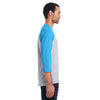 Hanes Men's Light Steel/Neon Blue Heather 4.5 oz. 60/40 Ringspun Cotton/Polyester X-Temp Baseball T-Shirt