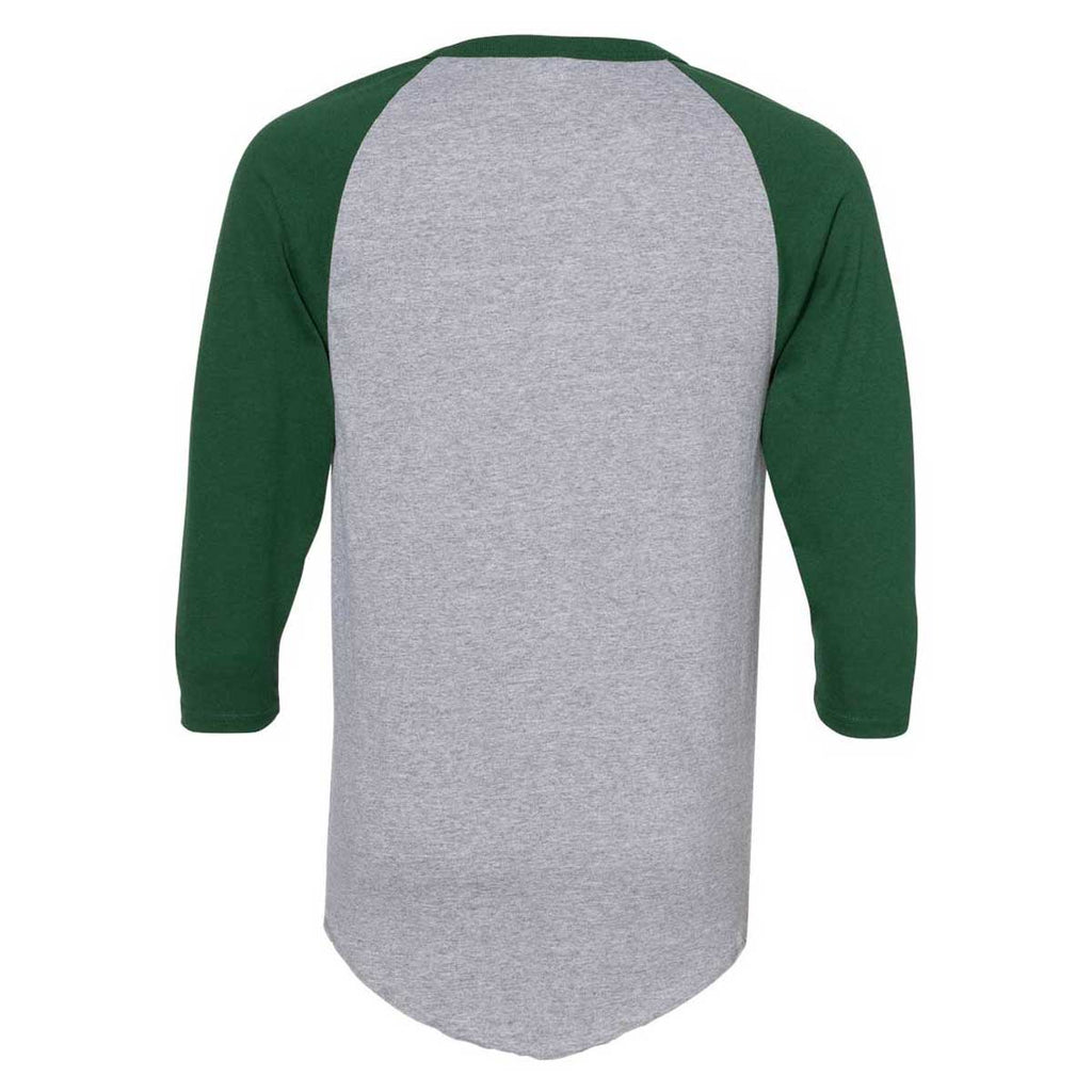 Augusta Sportswear Men's Athletic Heather/Dark Green Three-Quarter Raglan Sleeve Baseball Jersey