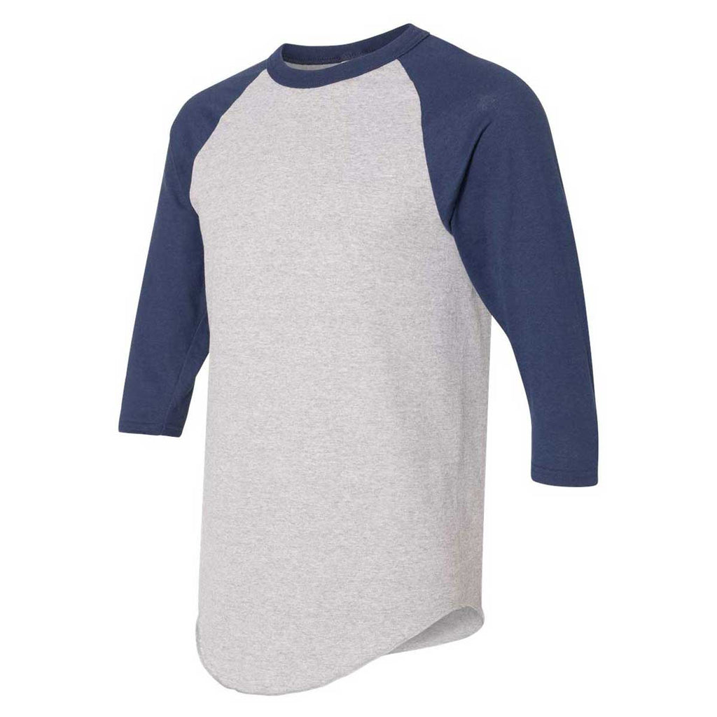 Augusta Sportswear Men's Athletic Heather/Navy Three-Quarter Raglan Sleeve Baseball Jersey