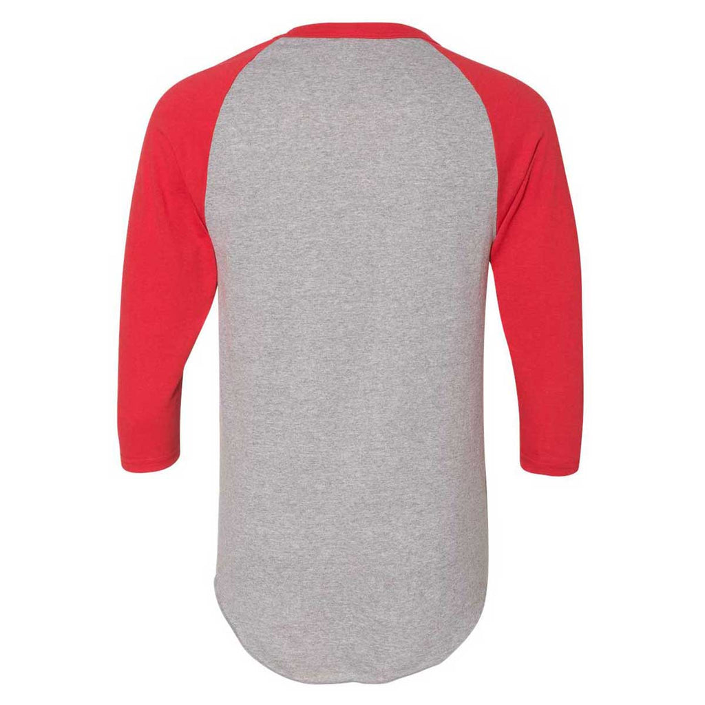Augusta Sportswear Men's Athletic Heather/Red Three-Quarter Raglan Sleeve Baseball Jersey