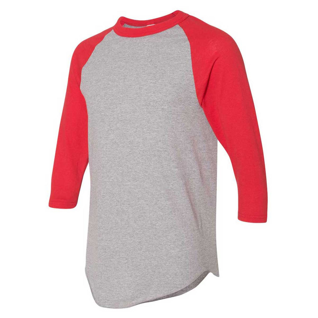 Augusta Sportswear Men's Athletic Heather/Red Three-Quarter Raglan Sleeve Baseball Jersey