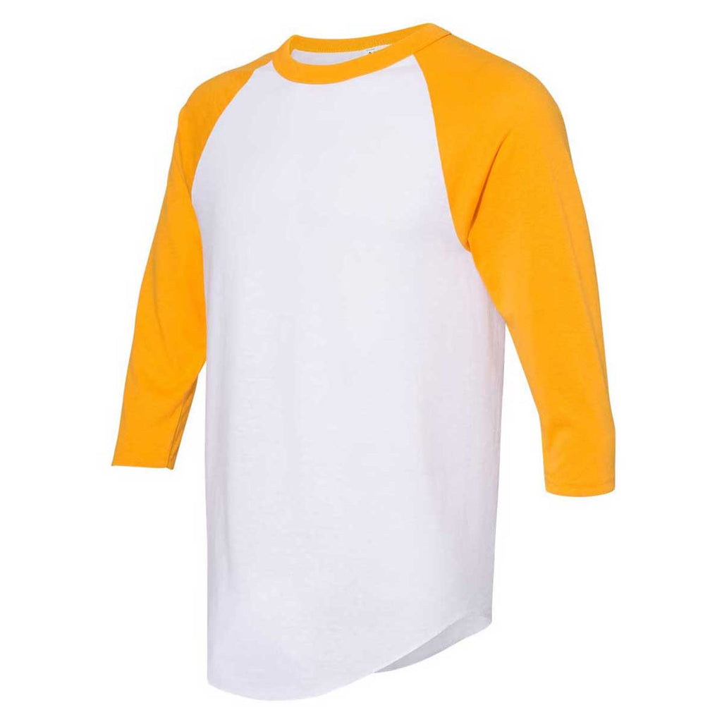 Augusta Sportswear Men's White/Gold Three-Quarter Raglan Sleeve Baseball Jersey