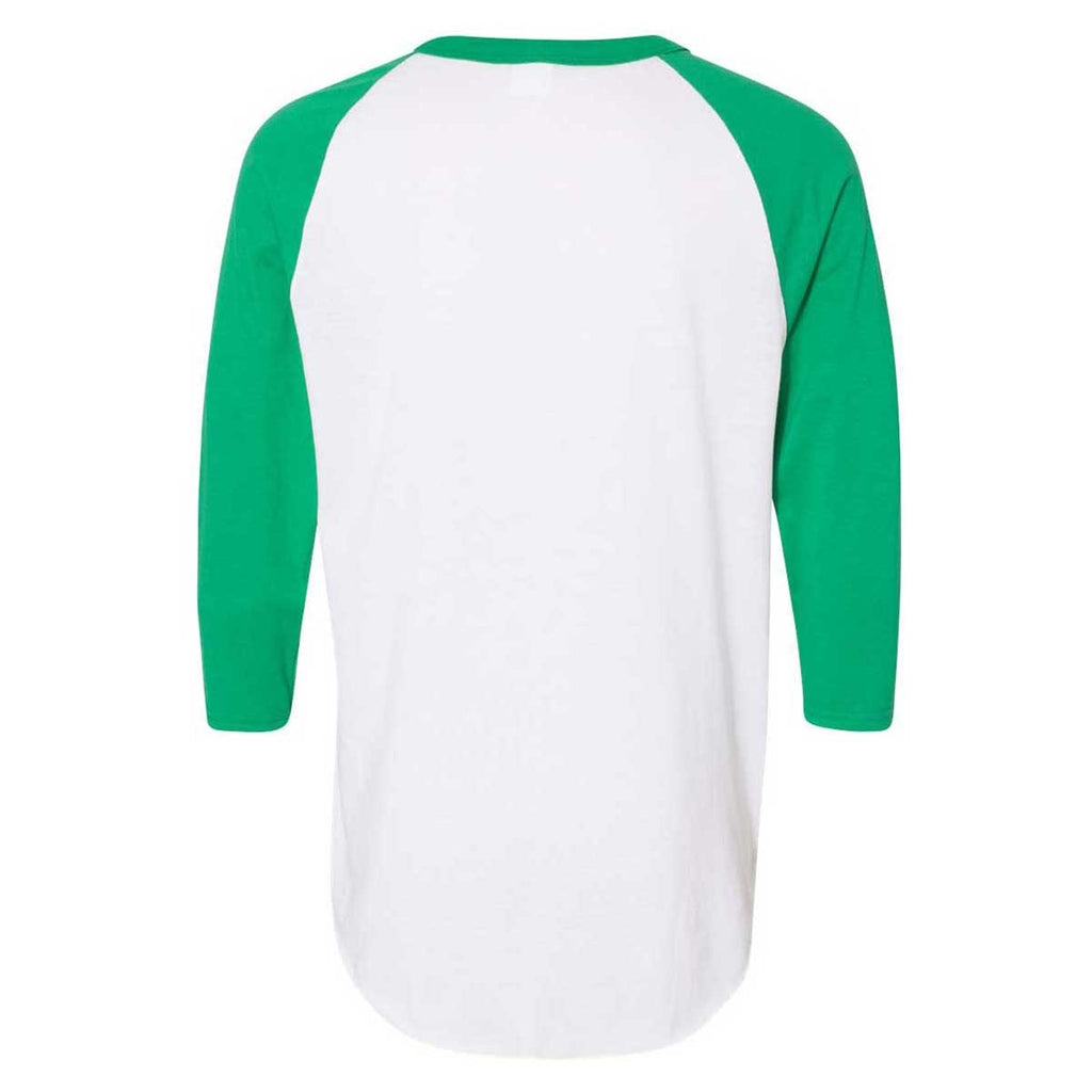 Augusta Sportswear Men's White/Kelly Three-Quarter Raglan Sleeve Baseball Jersey