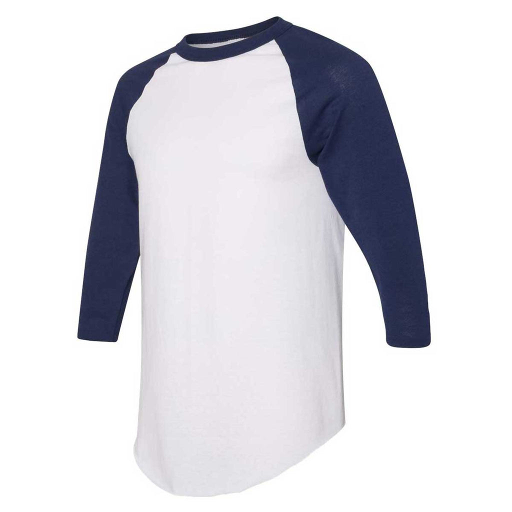 Augusta Sportswear Men's White/Navy Three-Quarter Raglan Sleeve Baseball Jersey