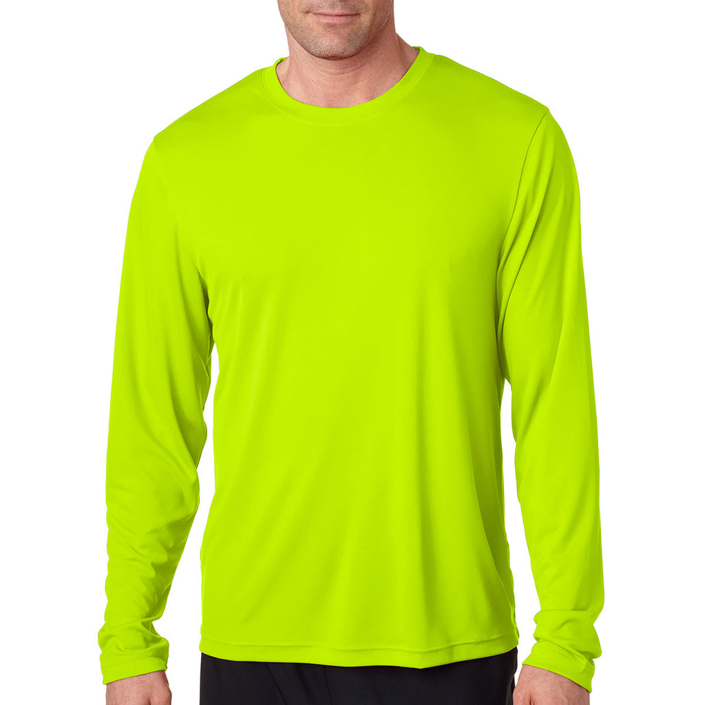 Hanes Men's Safety Green Cool DRI with FreshIQ Long-Sleeve Performance T-Shirt