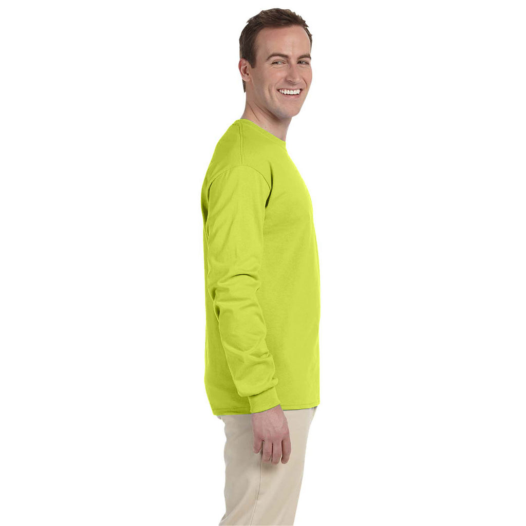 Fruit of the Loom Men's Safety Green 5 oz. HD Cotton Long-Sleeve T-Shirt