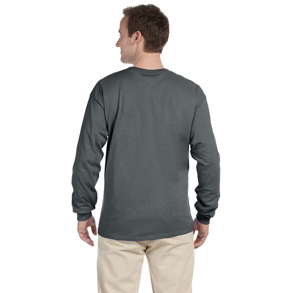Fruit of the Loom Men's Charcoal Grey 5 oz. HD Cotton Long-Sleeve T-Shirt