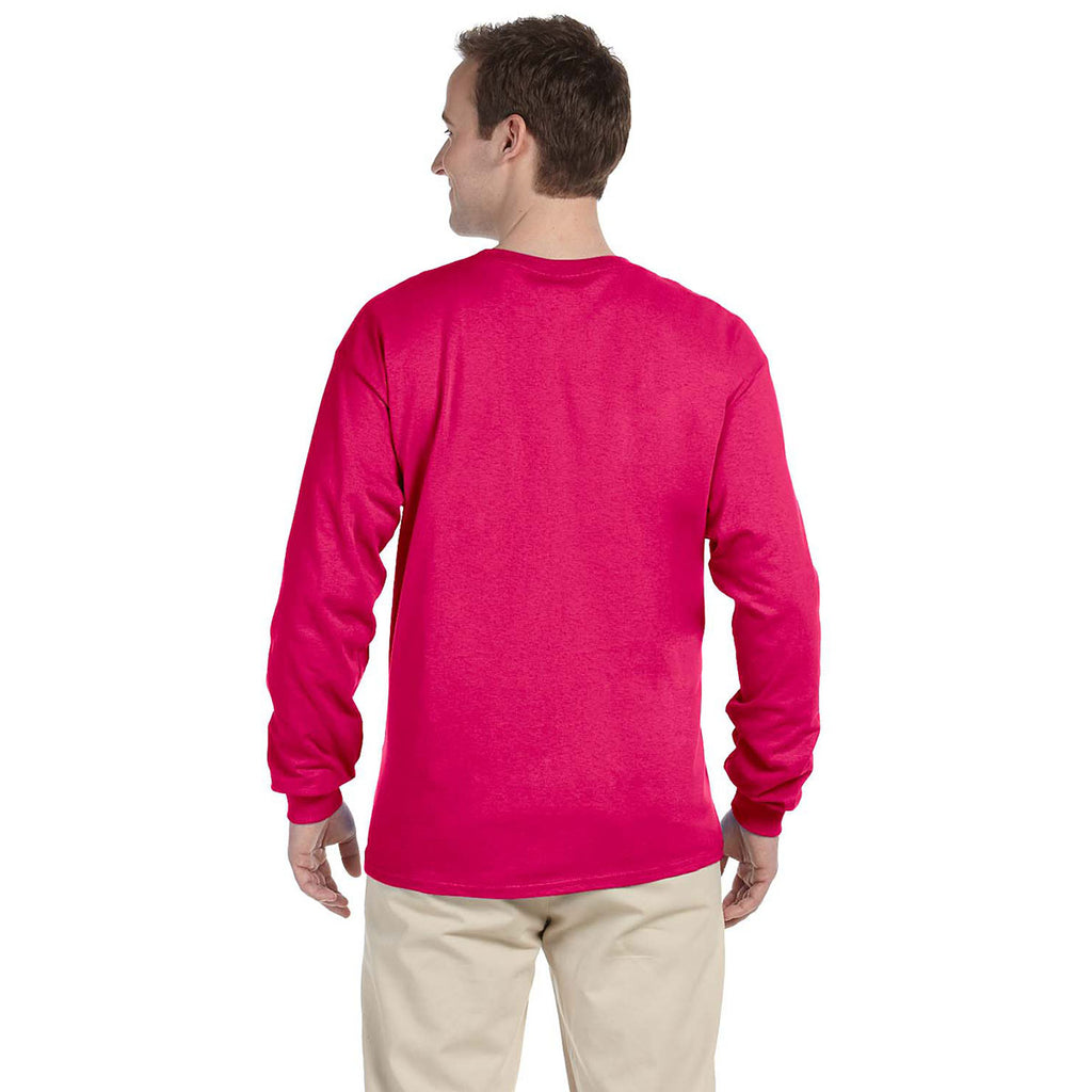 Fruit of the Loom Men's Cyber Pink 5 oz. HD Cotton Long-Sleeve T-Shirt