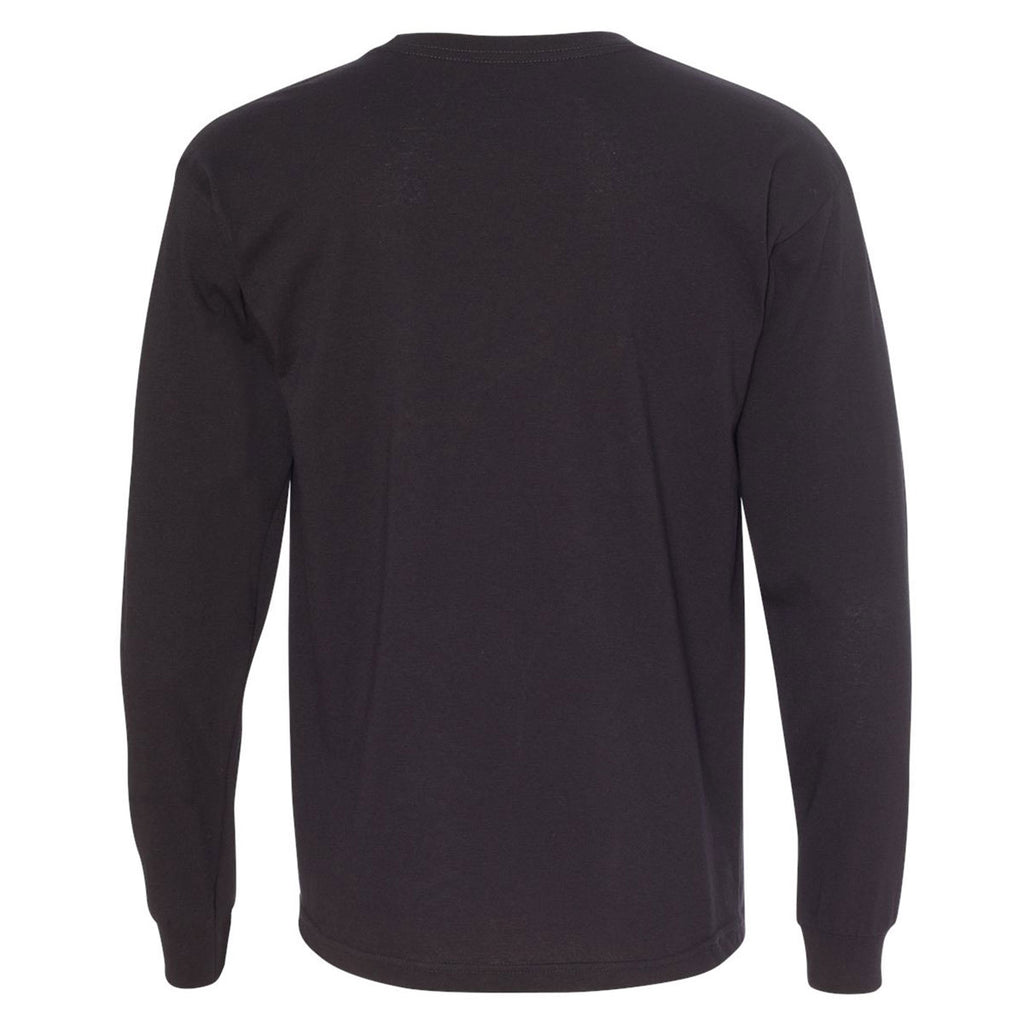 Bayside Men's Black USA-Made 100% Cotton Long Sleeve T-Shirt