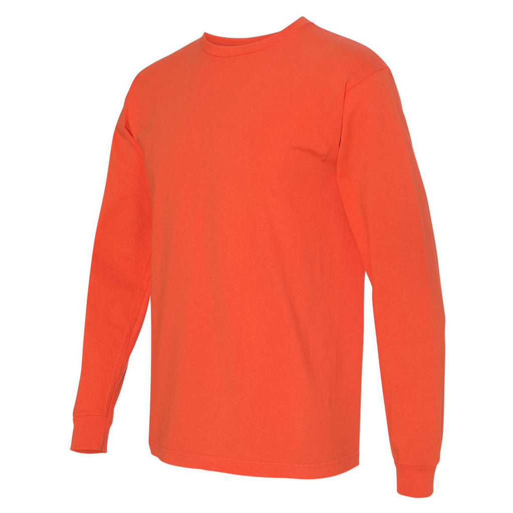 Bayside Men's Bright Orange USA-Made 100% Cotton Long Sleeve T-Shirt