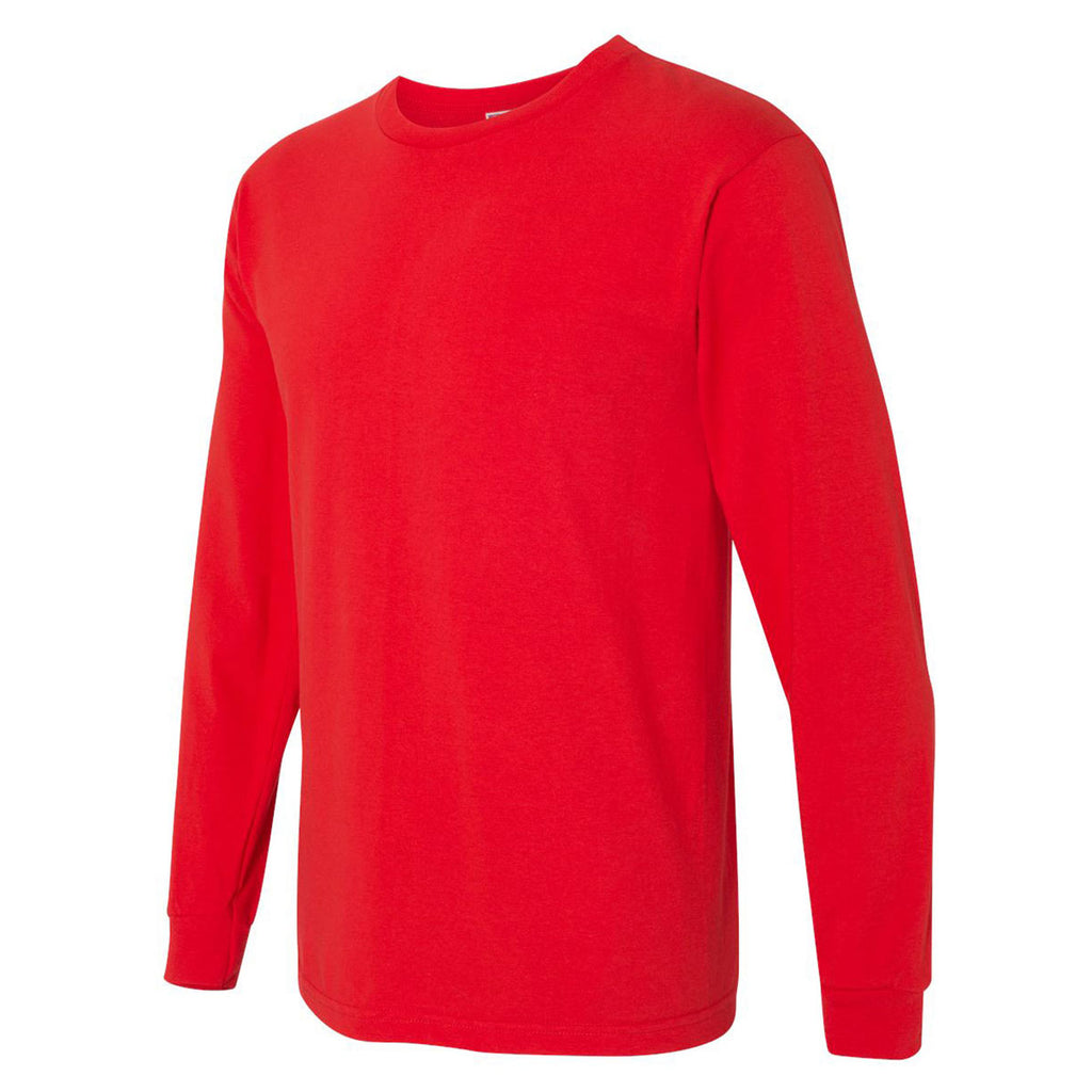 Bayside Men's Red USA-Made 100% Cotton Long Sleeve T-Shirt
