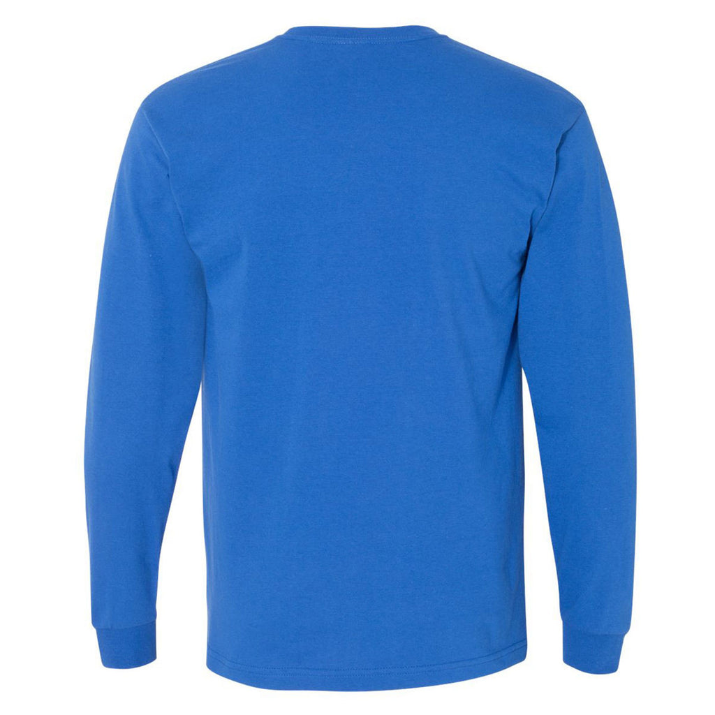 Bayside Men's Royal Blue USA-Made 100% Cotton Long Sleeve T-Shirt