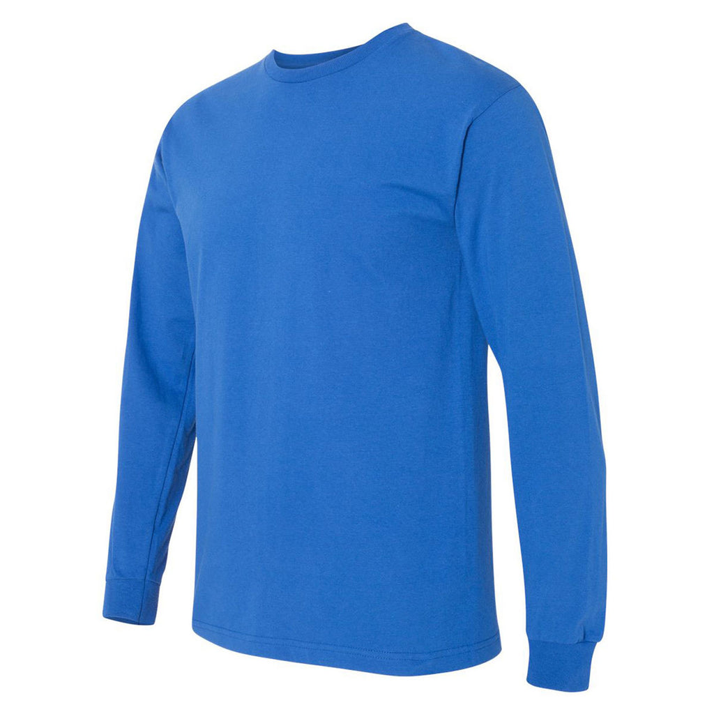 Bayside Men's Royal Blue USA-Made 100% Cotton Long Sleeve T-Shirt