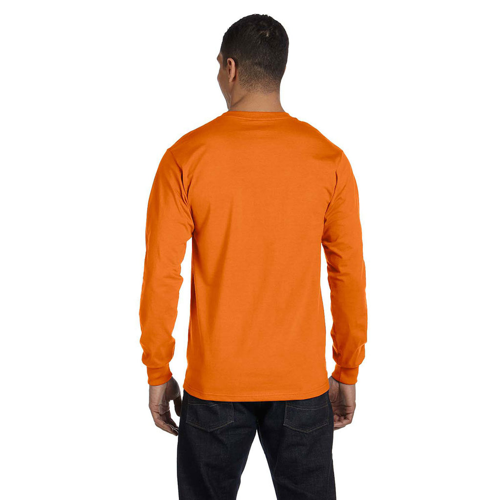 Hanes Men's Orange 6.1 oz Long-Sleeve Beefy-T