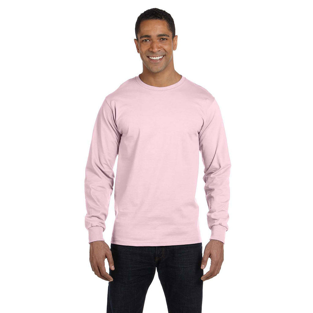 Hanes Men's Pale Pink 6.1 oz Long-Sleeve Beefy-T