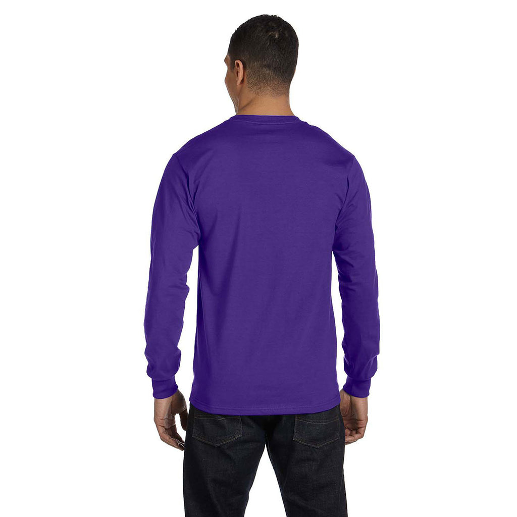 Hanes Men's Purple 6.1 oz Long-Sleeve Beefy-T