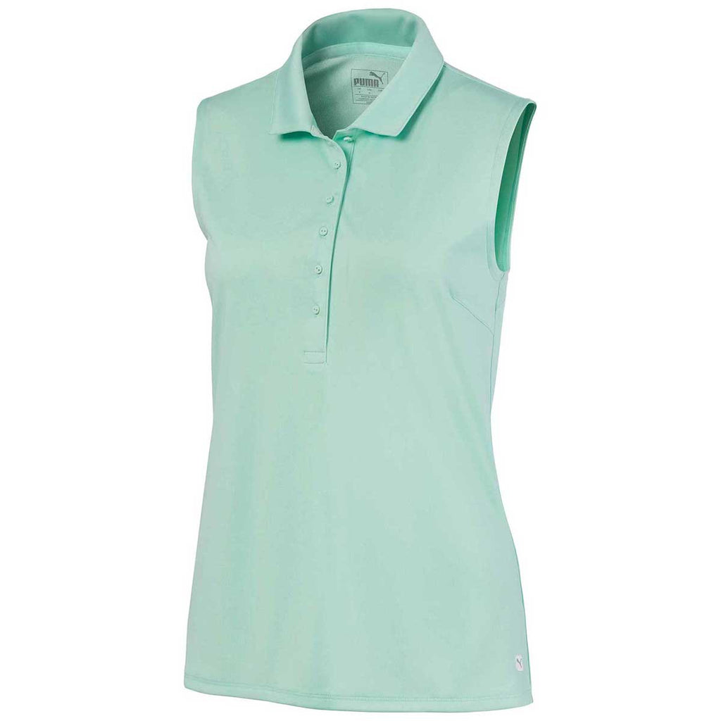 Puma Golf Women's Mist Green Rotation Sleeveless Golf Polo