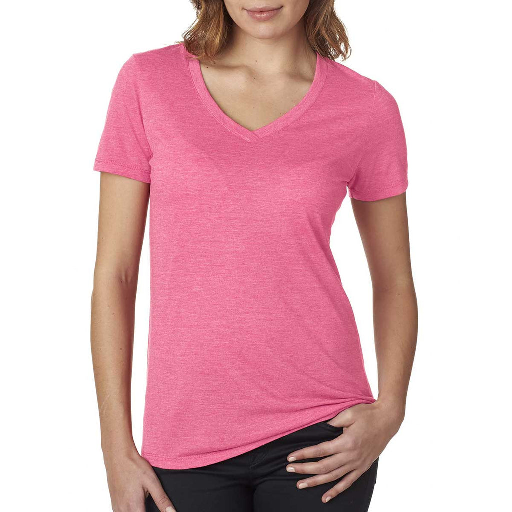 Next Level Women's Hot Pink Poly/Cotton V-Neck Tee
