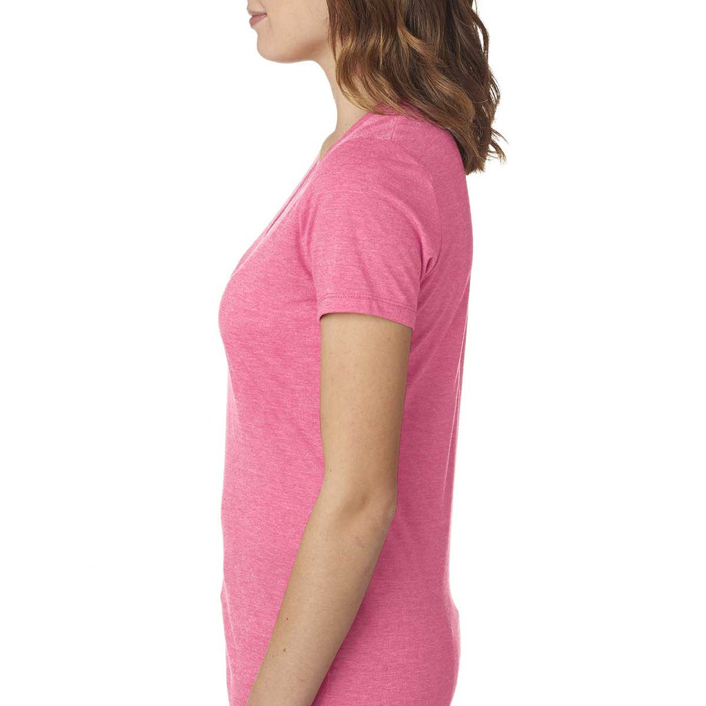 Next Level Women's Hot Pink Poly/Cotton V-Neck Tee