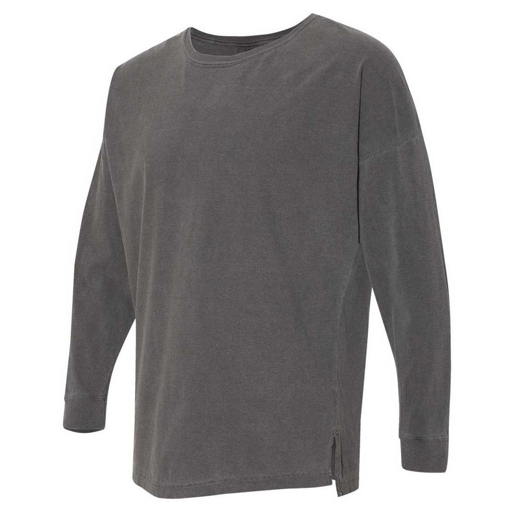 Comfort Colors Women's Pepper Garment-Dyed Drop-Shoulder Long Sleeve T-Shirt
