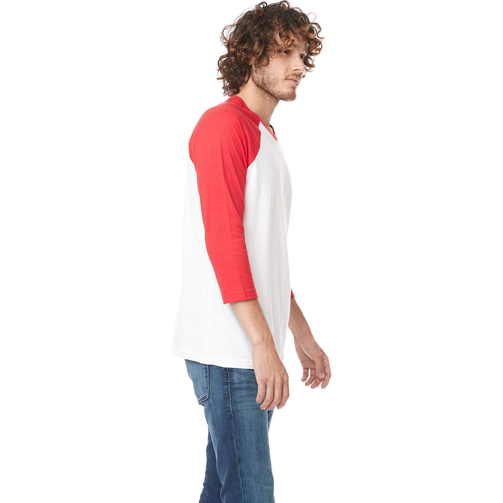 Next Level Unisex Red/White CVC 3/4 Sleeve Raglan Baseball T-Shirt