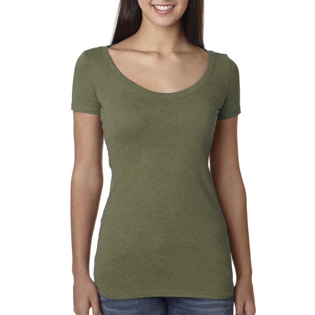 Next Level Women's Military Green Triblend Scoop Tee